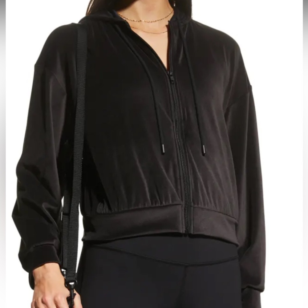ALO Yoga Velour Glimmer Full Zip Hoodie - Women’s | Black Size S